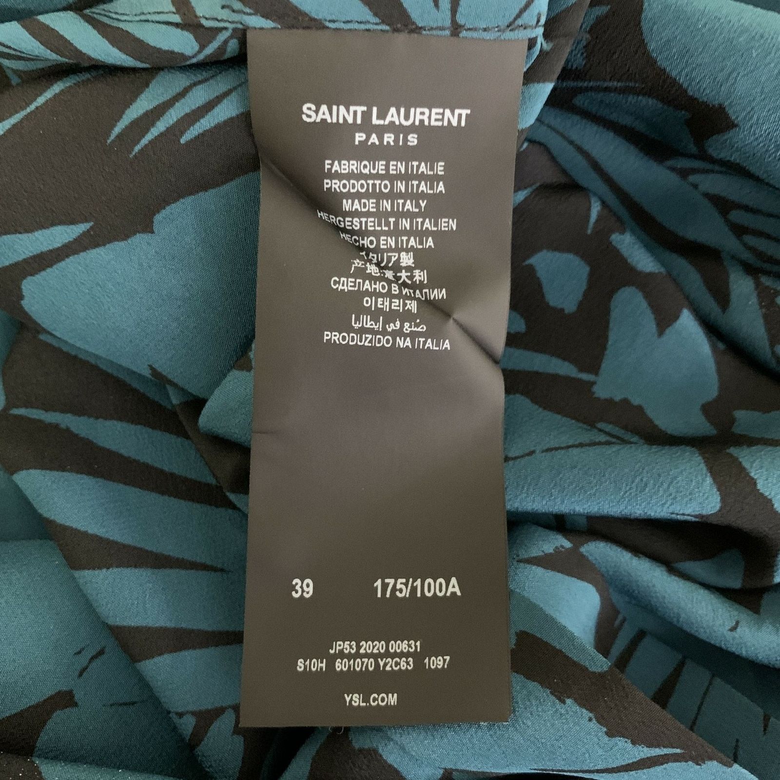 Saint Laurent Paris SAINT LAURENT S Turquoise Black Abstract Floral Silk Shirt Size US S / EU 44-46 / 1 - 7 Thumbnail
