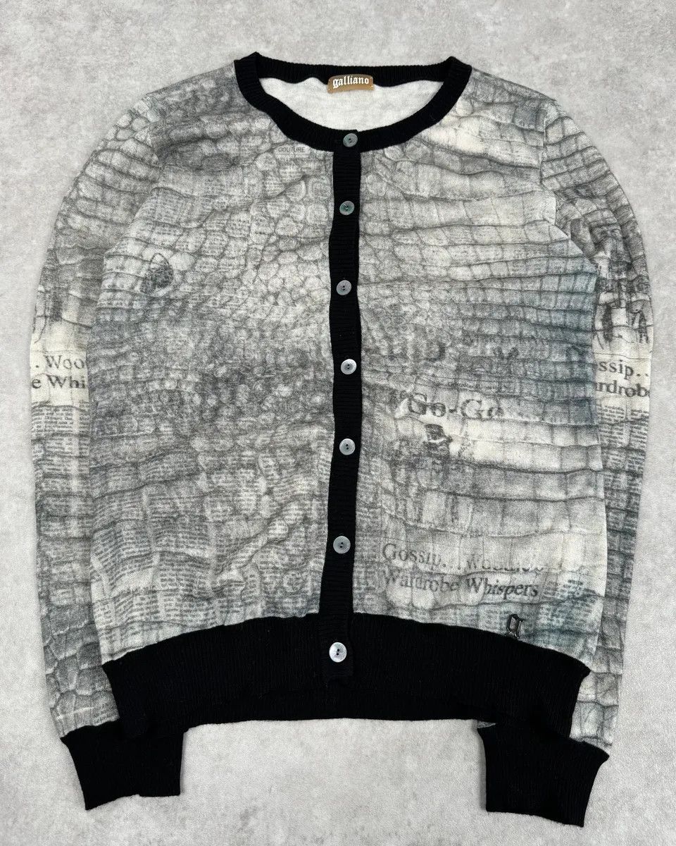 John Galliano 2010s John Galliano Wool White & Grey Newspapers Magazine Cardigan Size S / US 4 / IT 40 - 4 Thumbnail
