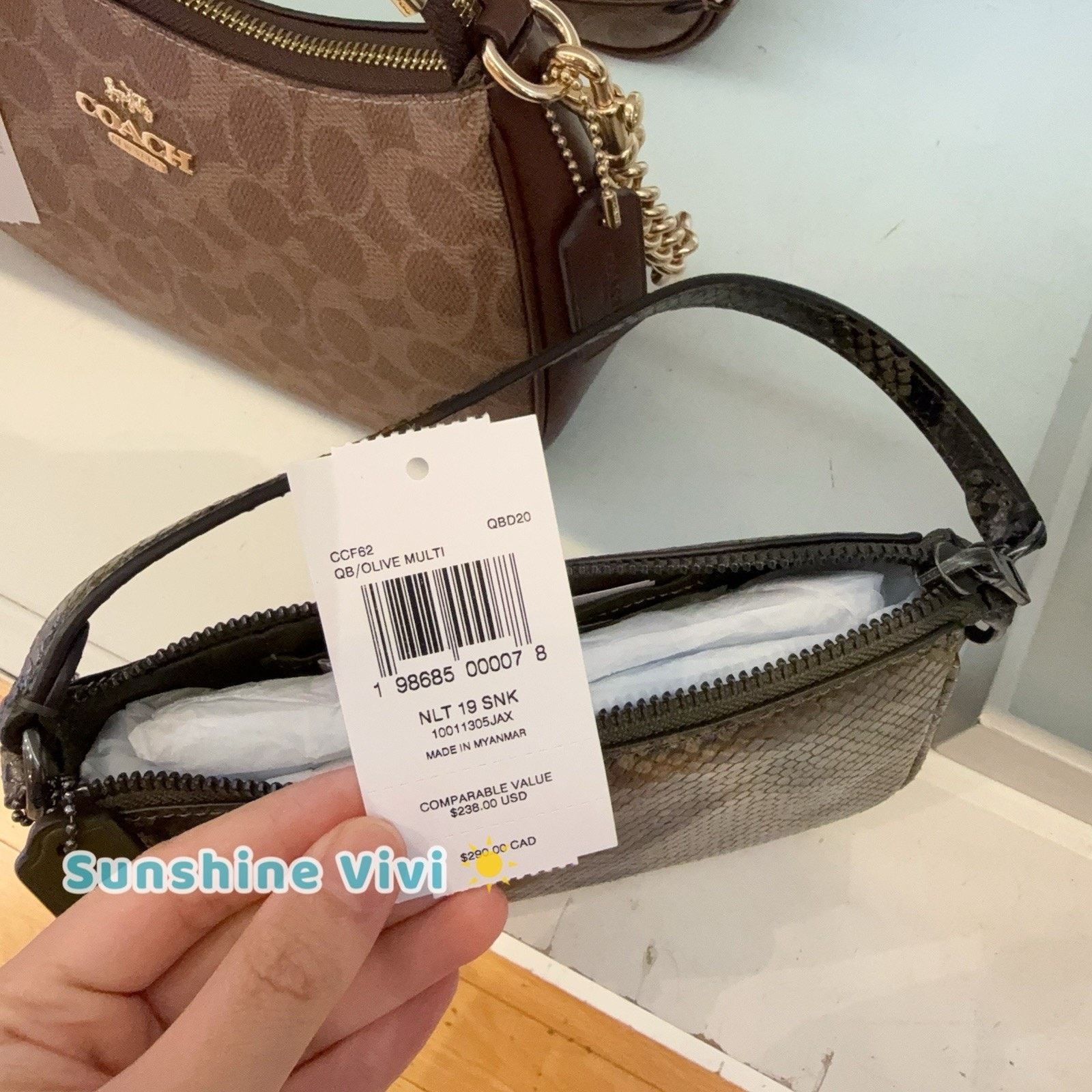 Coach NWT Coach Nolita 19 With Snake Gunmetal/Olive Multi CCF62 Size ONE SIZE - 6 Thumbnail
