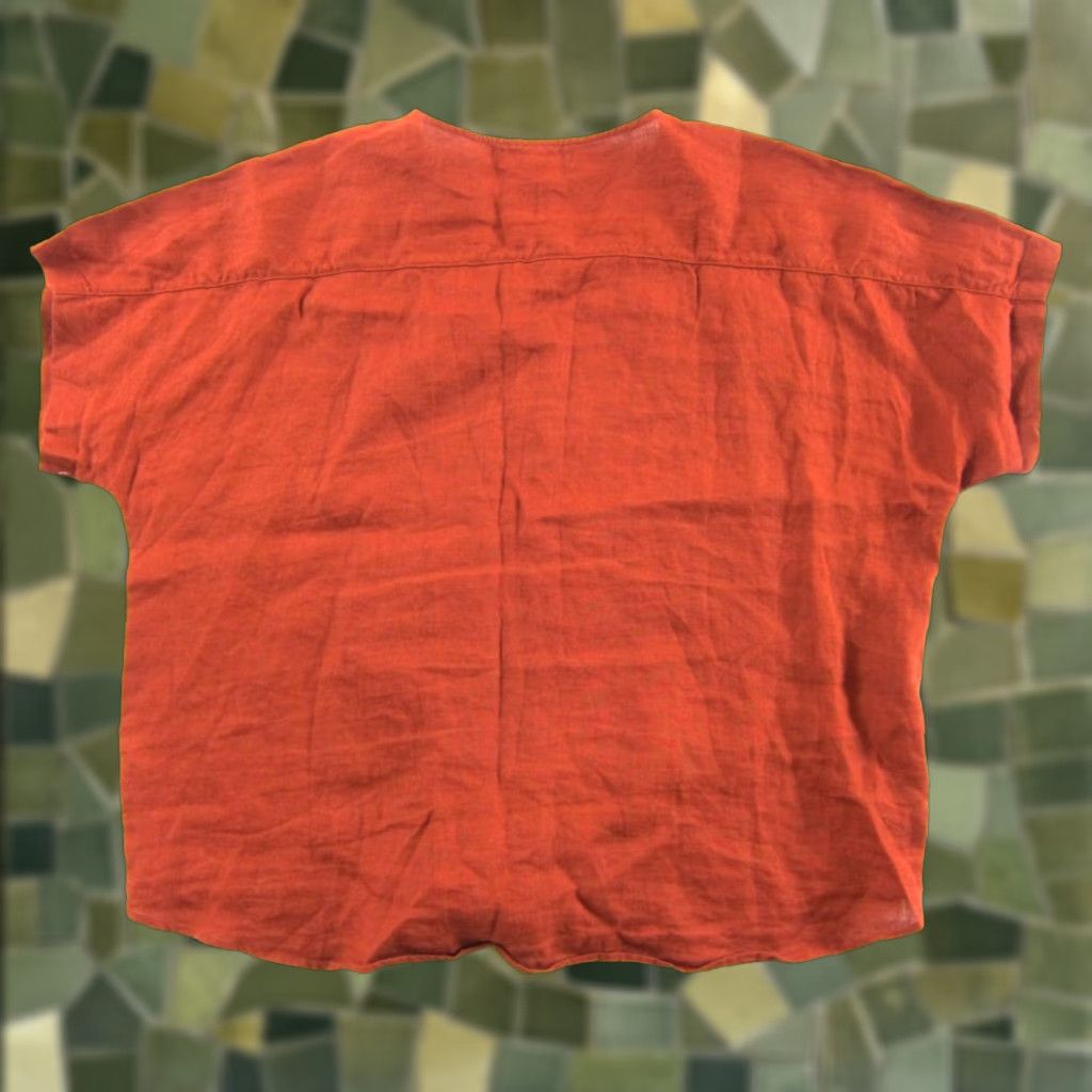 Ellen Tracy Ellen Tracy Blouse 100% Linen Orange Short Sleeve Button Down Tie Front 1X Size XL / US 12-14 / IT 48-50 - 1 Thumbnail