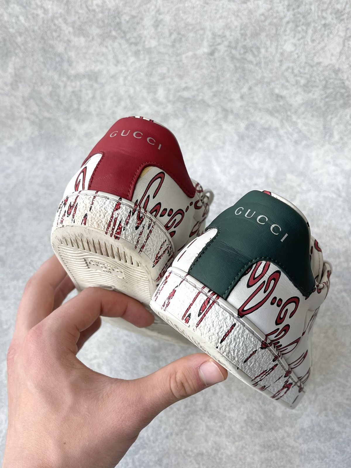 Gucci Gucci Ace Sneaker Ghost Graffiti Print Monogram Trainers Size US 6.5 / IT 36.5 - 13 Thumbnail