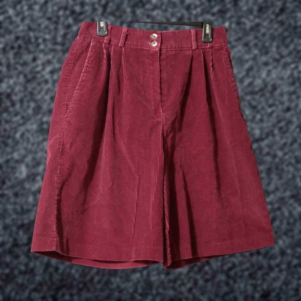 Vintage VINTAGE Counterparts Mom Shorts Corduroy Brugundy Pleated Front Women's 14 #H94-34 Size 36" / US 14 / IT 50 - 1 Thumbnail