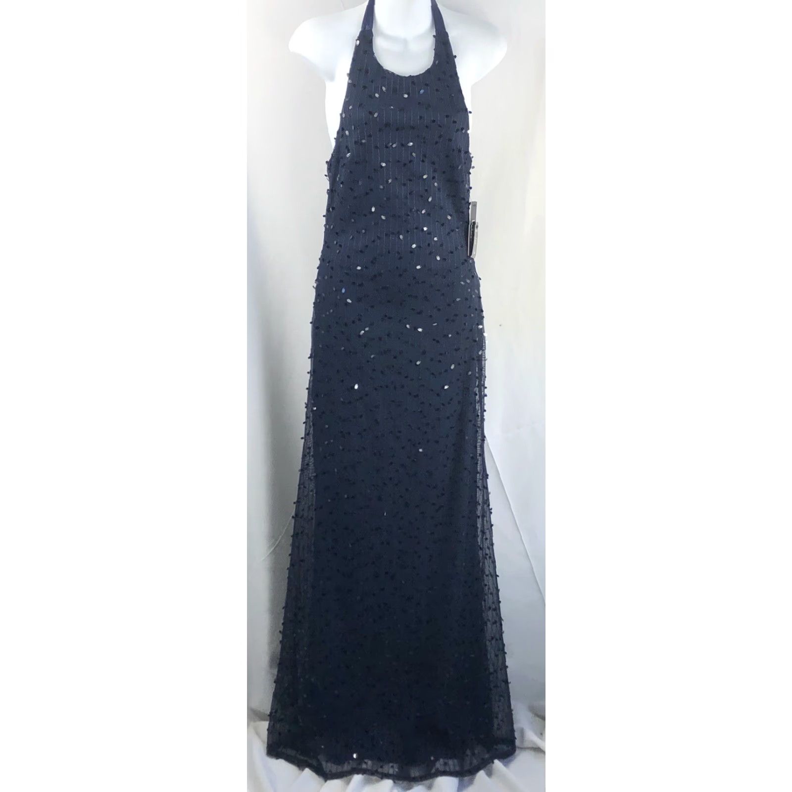 Lulus NWT Lulus Maxi Dress Blue Sequin Halter Satin Prom Party Formal Dress S (Adult) Women Size S / US 4 / IT 40 - 4 Thumbnail