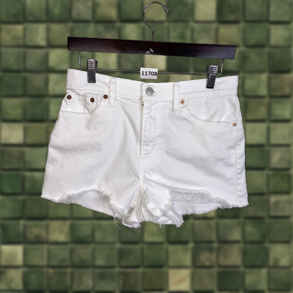 Levi's Levi’s White Stretch Denim Shorts Women’s 29 High Rise Distressed Cut-Off Jeans 11708 Size 29" - 1 Thumbnail