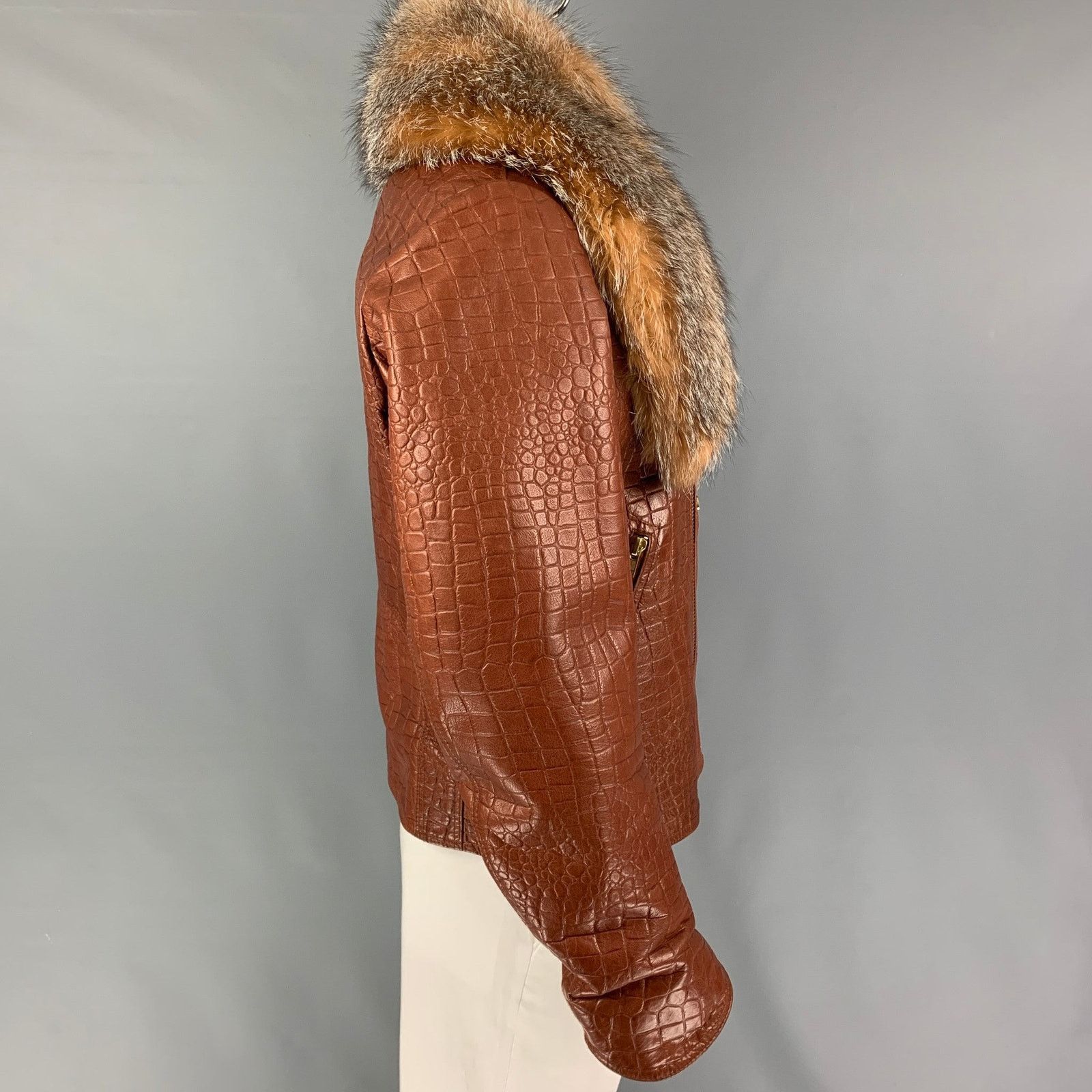 Other JAKE WOOD Size XL Brown Embossed Leather Biker Jacket Size US XL / EU 56 / 4 - 2 Thumbnail