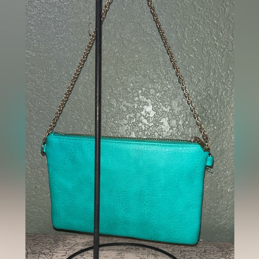 Other Teal blue crossbody purse with gold accents #boho #festival Size ONE SIZE - 3 Thumbnail