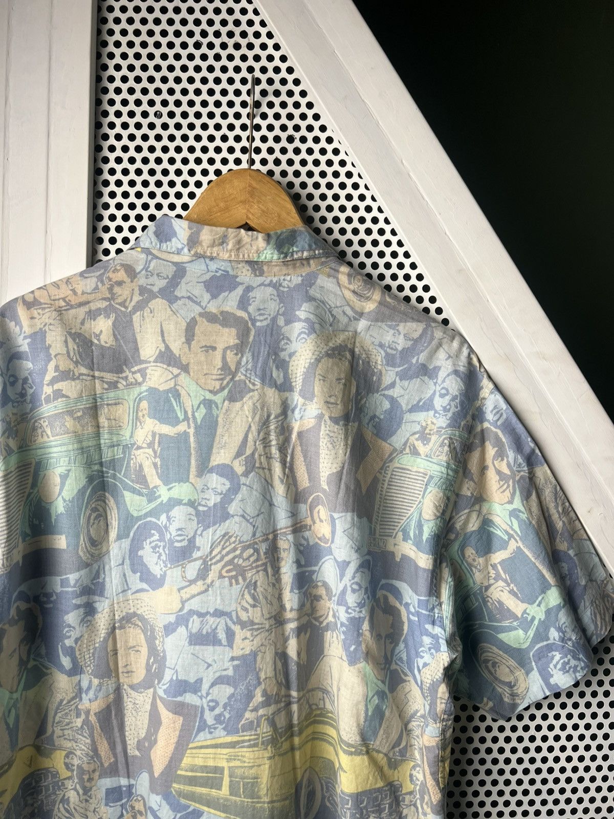 Ermenegildo Zegna 1990s Vintage Rare Zegna All Over Print Open Collar Shirt Size US L / EU 52-54 / 3 - 4 Thumbnail