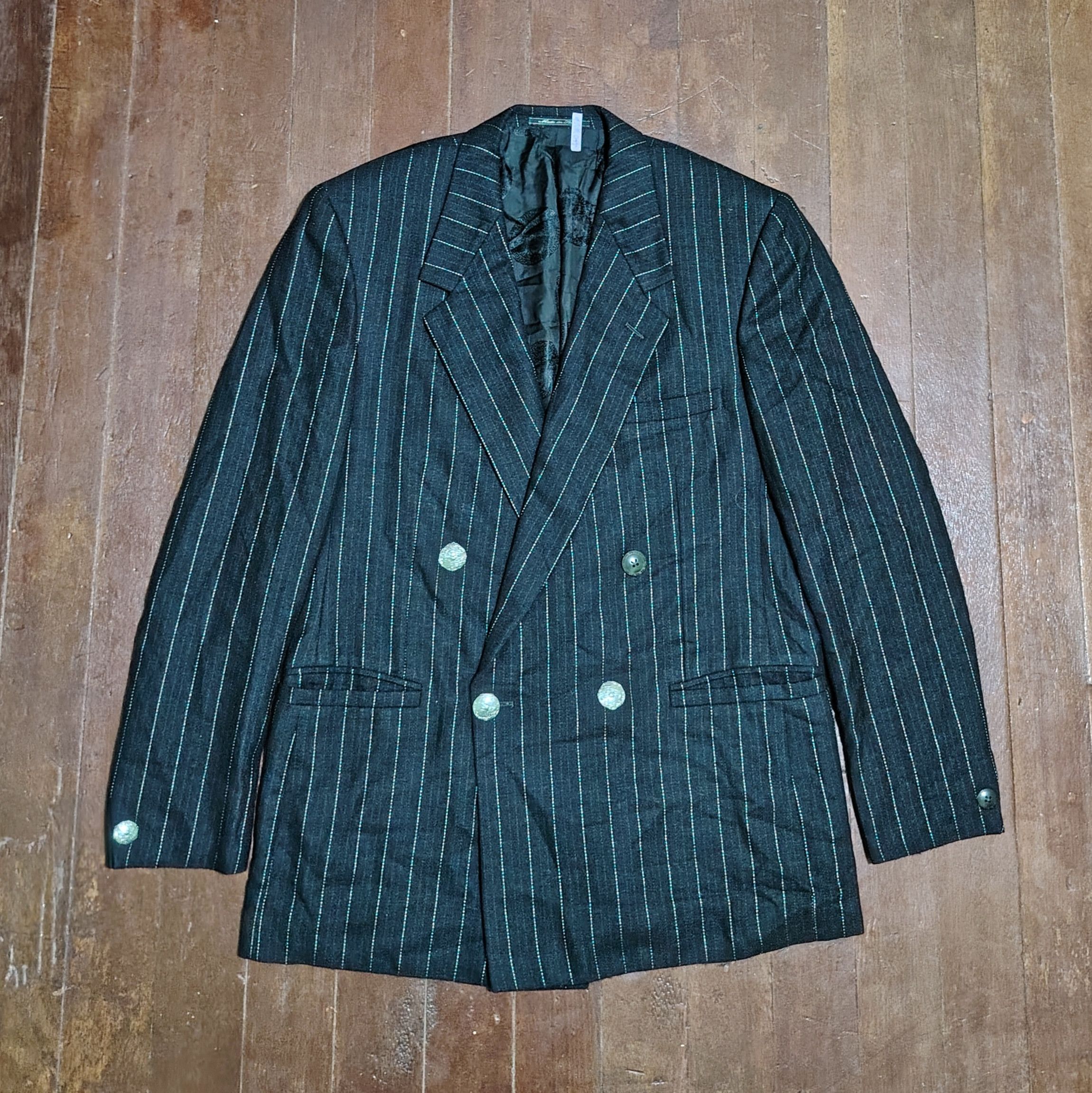 Versace GIANNIVERSACECOUTURE - 90's-WoolPinstripeDoubleBreasted Coat Size 52R - 1 Thumbnail