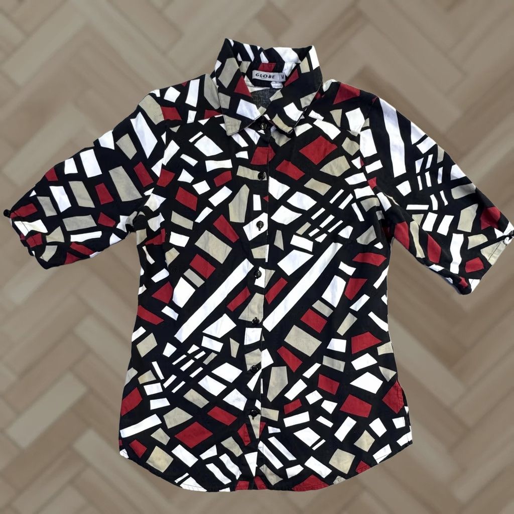 Globe Globe Womens Medium Multicolor Geometric Button Front Collared Top Cotton Shirt Size M / US 6-8 / IT 42-44 - 1 Thumbnail