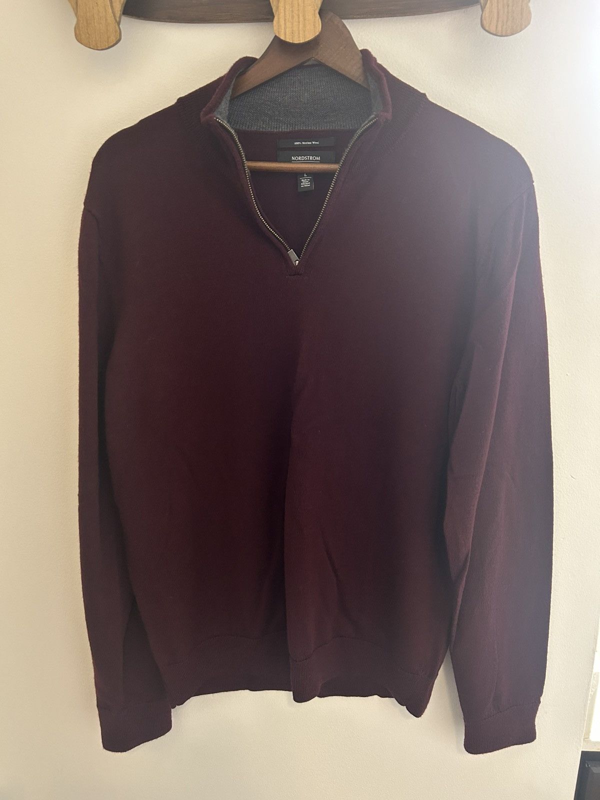 Nordstrom Nordstrom Men's 100% Merino Wool Deep Red Qrtr Zip Sweater Size US L / EU 52-54 / 3 - 1 Thumbnail