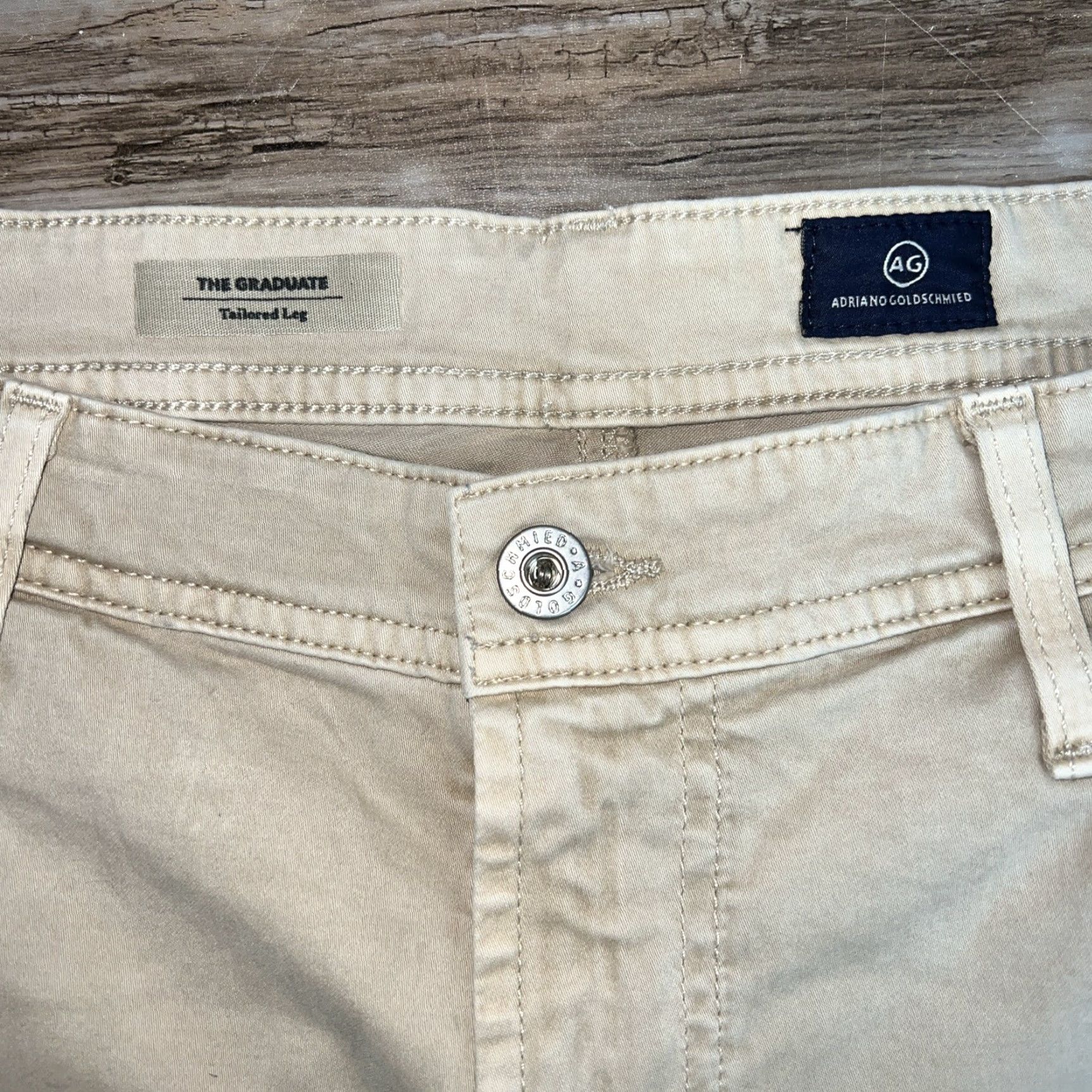 Vintage AG Adriano Goldschmied The Graduate Tailored Leg Beige Pants Mens 36x32 Chino Beige 90s? (not allowed) Size US 36 / EU 52 - 5 Thumbnail