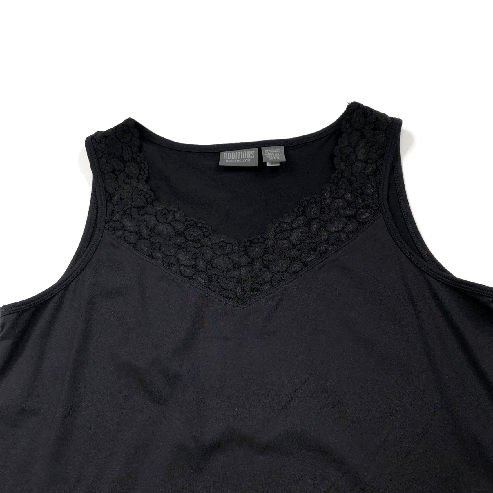 Vintage Chico's Tank Top Blouse Black MINT Nylon Spandex Pullover Sleeveless Round Neck 2 Lace Basic Casual Womens Size XS / US 0-2 / IT 36-38 - 2 Thumbnail