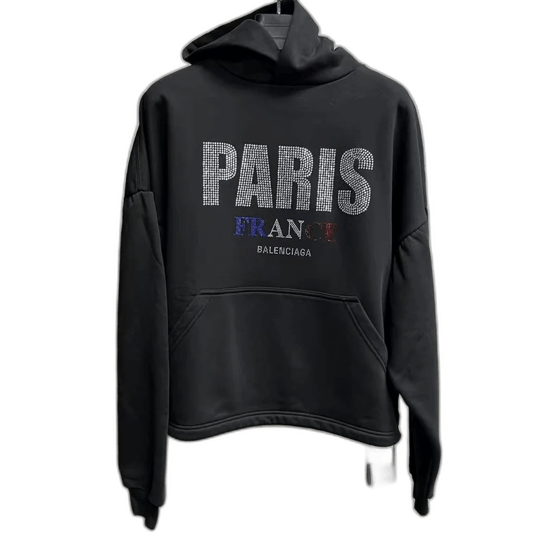Balenciaga Black Hooded Sweatshirt with Paris Print Size US S / EU 44-46 / 1 - 1 Thumbnail