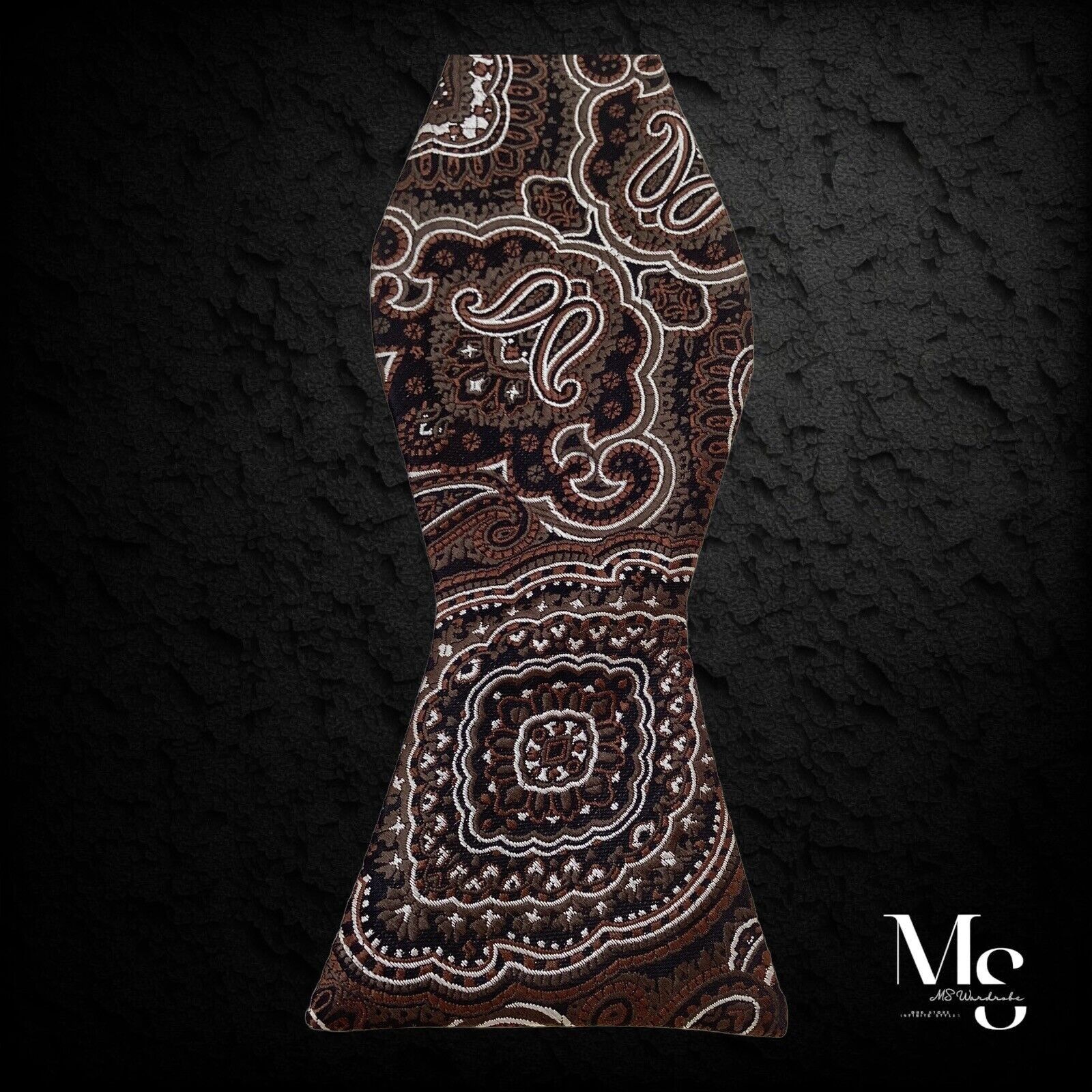Other Beautiful Brown Paisley Adjustable Self Bow Tie Silk W:2.6" Size ONE SIZE - 3 Thumbnail