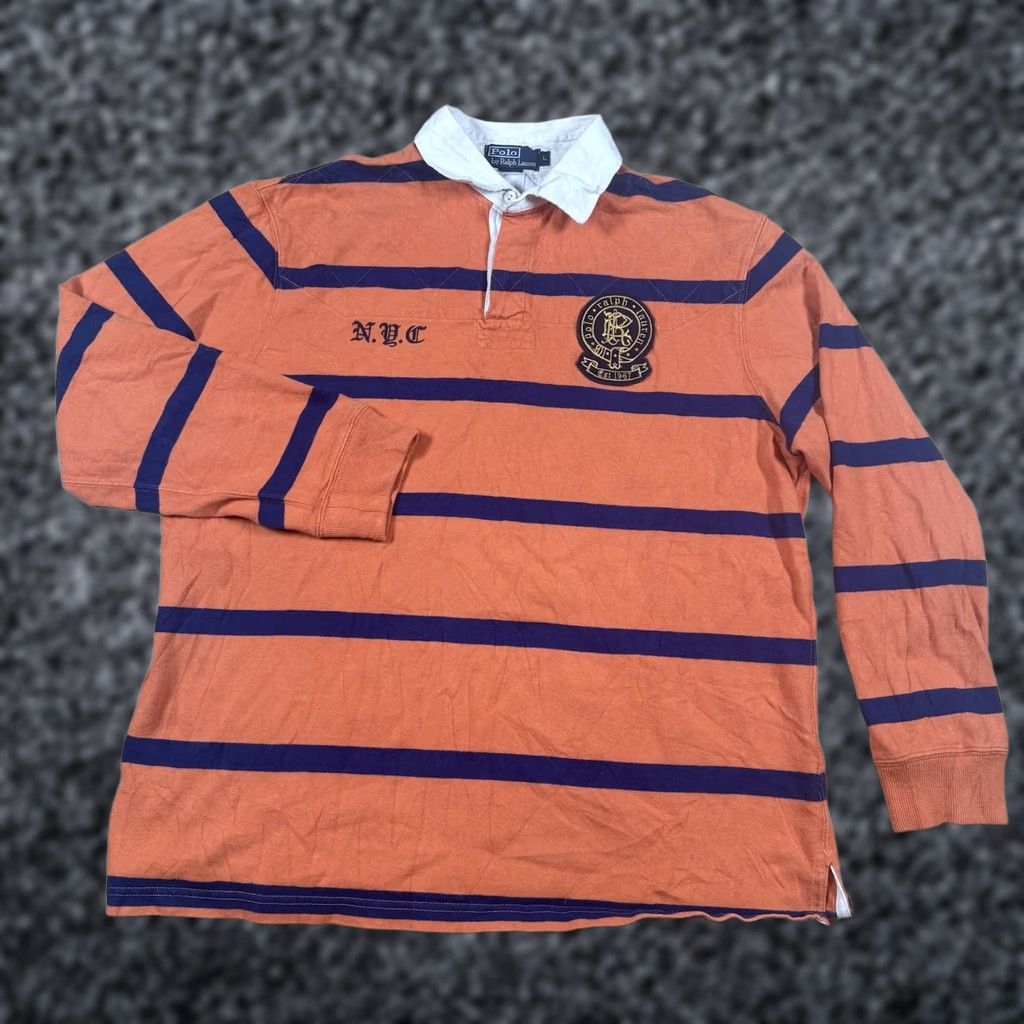 Ralph Lauren VINTAGE Ralph Lauren Polo Rugby Shirt Mens XL Blue Orange Crest 1967 NYC Striped Shirt Mens Size US XL / EU 56 / 4 - 1 Thumbnail