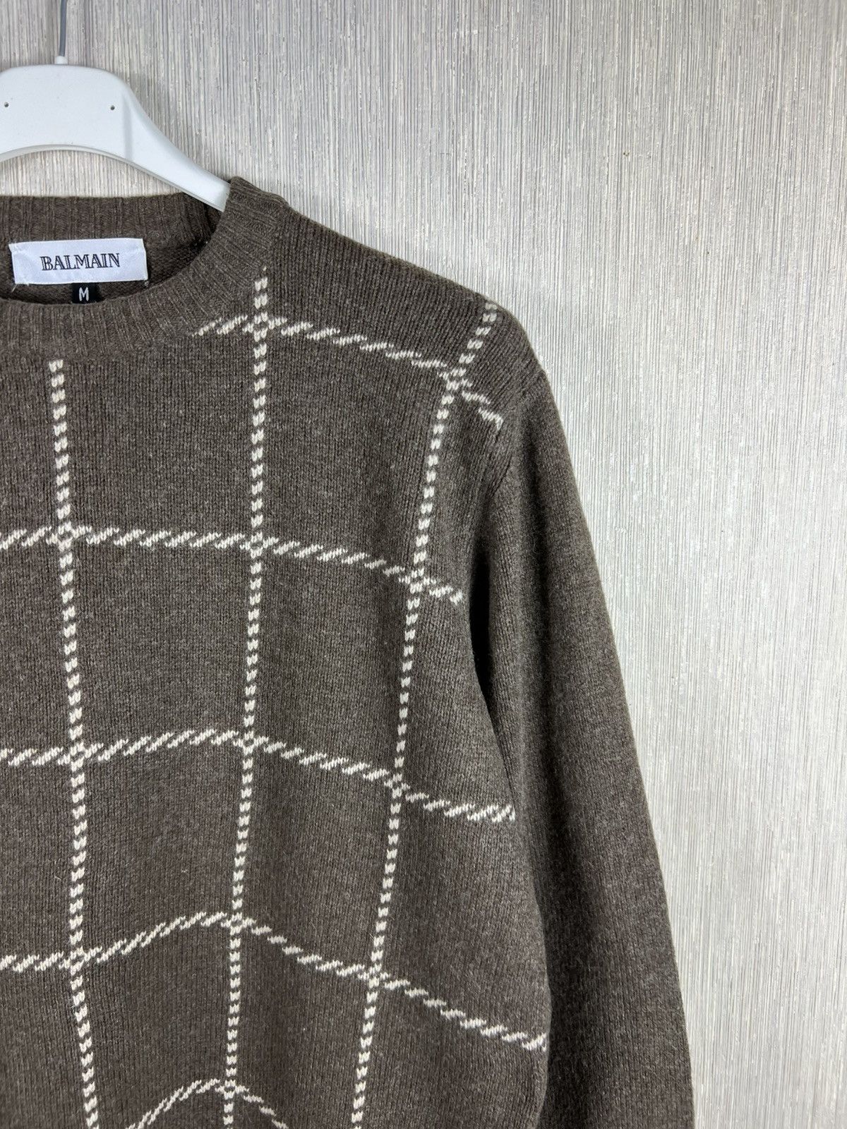 Balmain Vintage 90s Balmain wool checkered knit sweater cord knitted Size US M / EU 48-50 / 2 - 3 Thumbnail