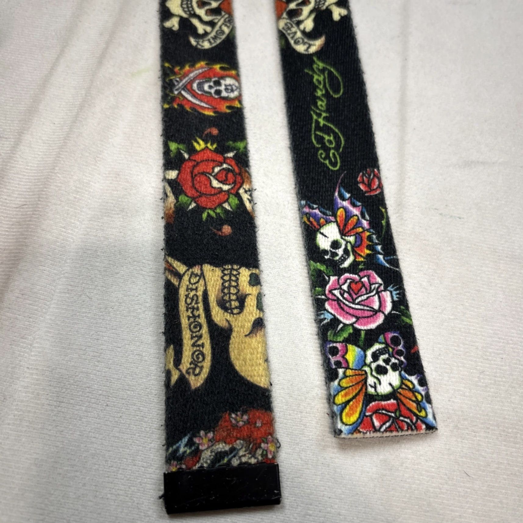 Ed Hardy VINTAGE Ed Hardy Belt One Size Black Cotton Logo Overprint Tattoo Skulls Y2K No Buckle 47 Inches Men Size ONE SIZE - 2 Thumbnail