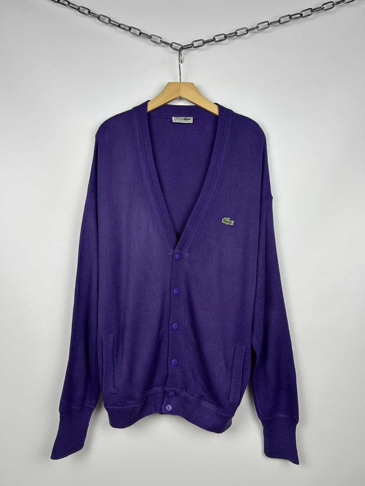 Lacoste × Vintage Rare Vintage Chemise Lacoste Knit Cardigan Purple V-Neck Size US XL / EU 56 / 4 - 1 Thumbnail