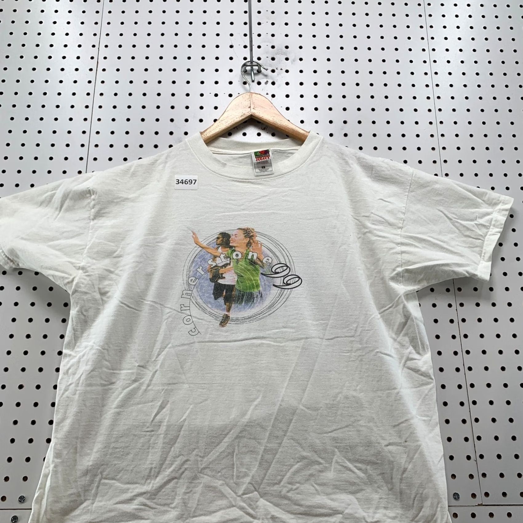 Fruit Of The Loom VINTAGE Cornerstone Shirt XL White Music Band 90s Short Sleeve 22.5x25.5 Mens Size US XL / EU 56 / 4 - 5 Thumbnail