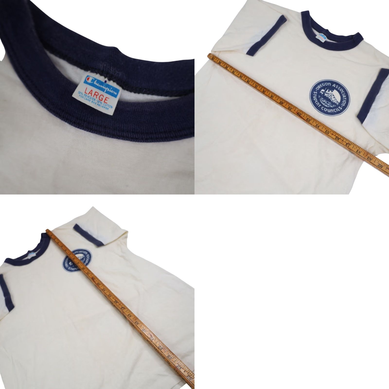 Champion VINTAGE Champion Oregon Association Student Councils Ringer T Shirt Shirt Mens L White 8/10 19"x26" Size US L / EU 52-54 / 3 - 8 Thumbnail