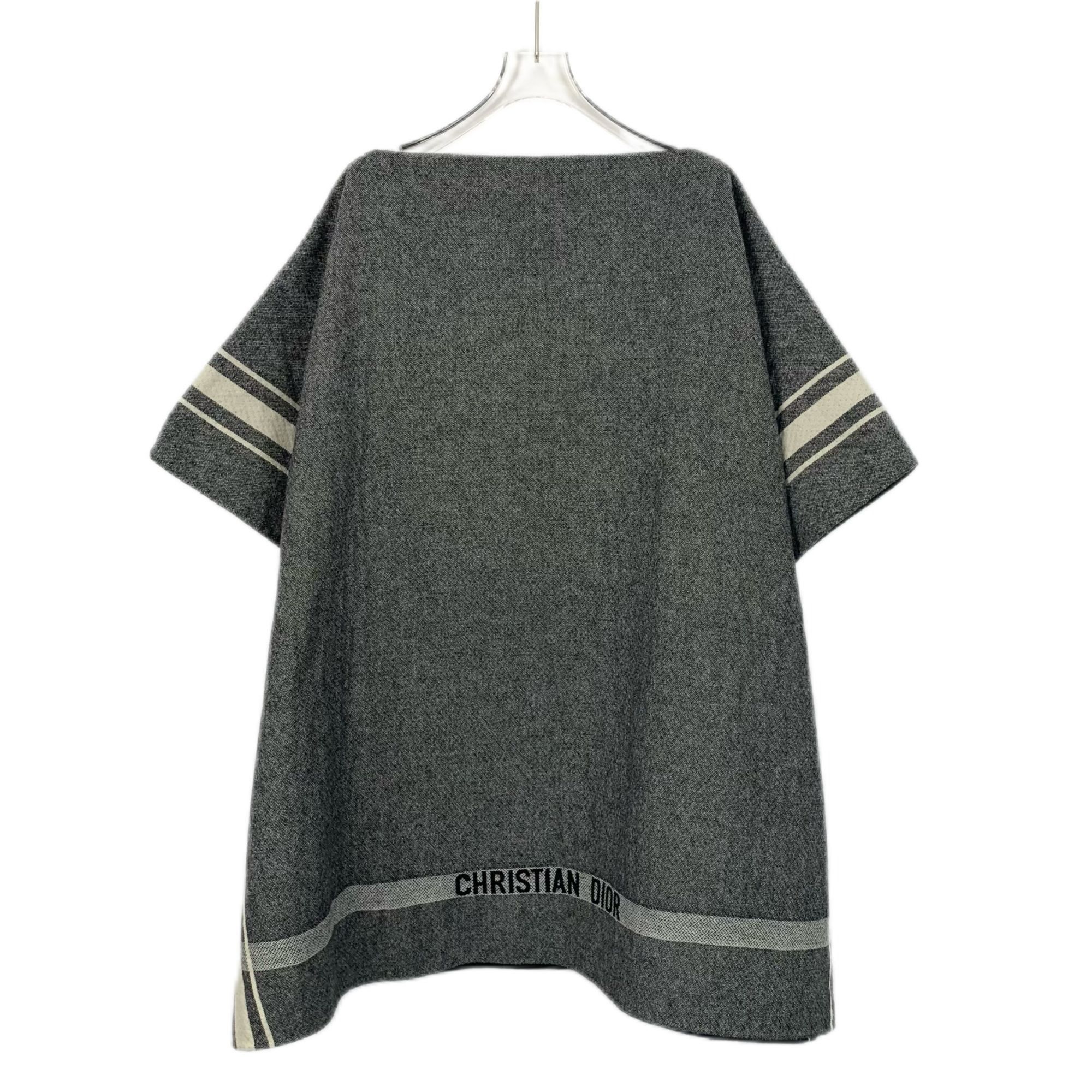Dior CW0006 Christian Dior Gray Wool Blend Poncho With Striped Sl Size S / US 4 / IT 40 - 1 Thumbnail