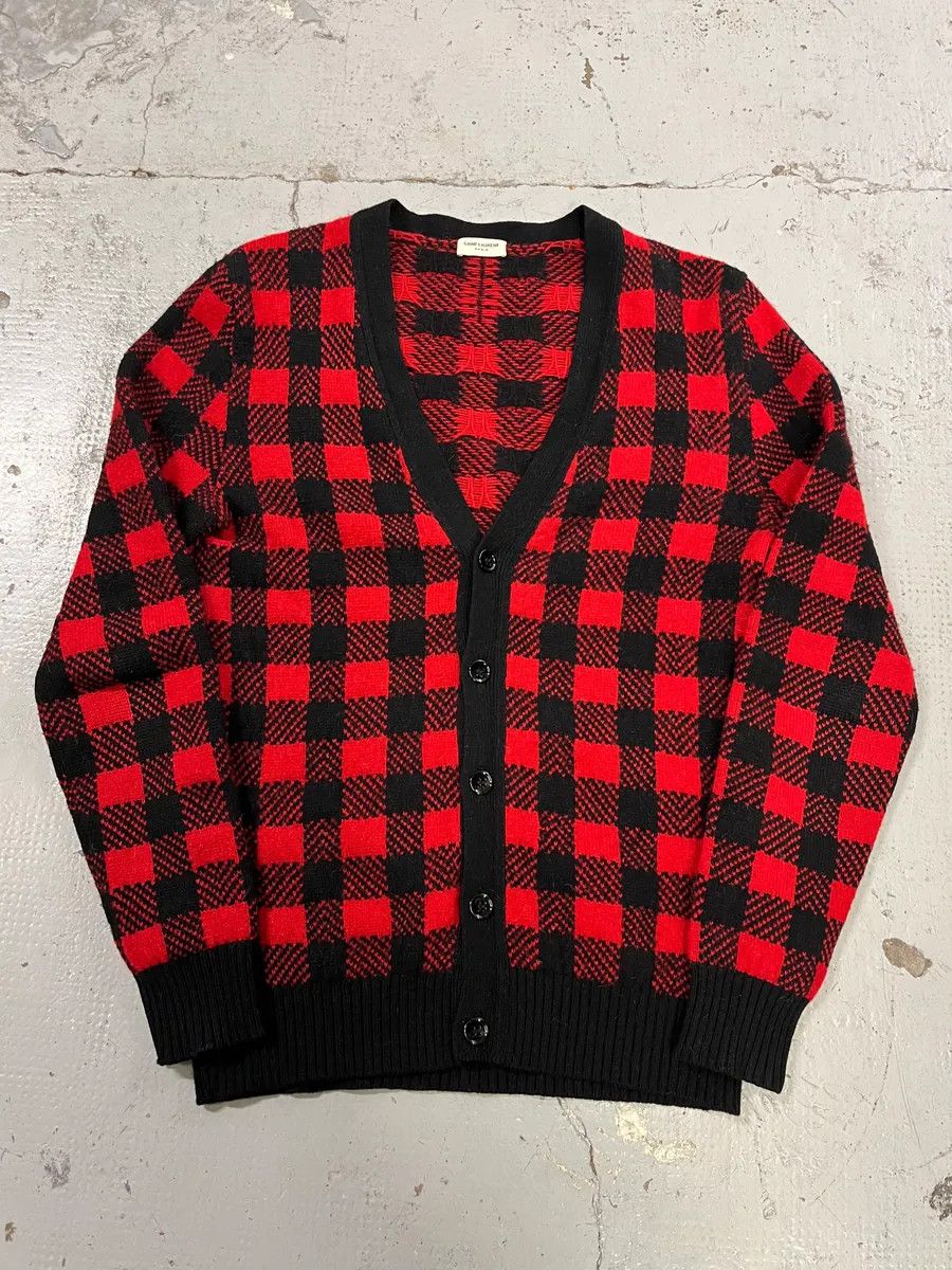Saint Laurent Paris FW2014 Saint Laurent Alpaca Wool Red & Black Checkered Cardigan Size US S / EU 44-46 / 1 - 4 Thumbnail