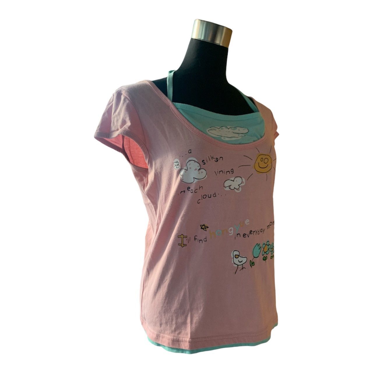 Vintage Vintage Y2K 90s Graphic Layered Baby Tee Pink and Blue Size M / US 6-8 / IT 42-44 - 4 Thumbnail