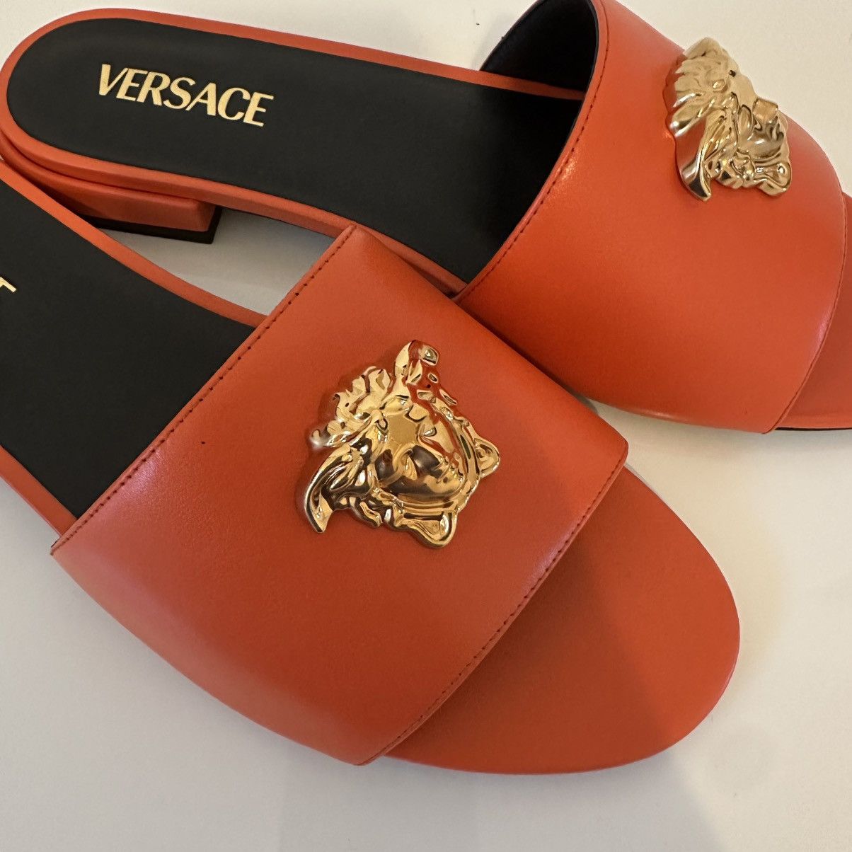 Versace Versace Orange Slides with Gold Medusa Accents Size US 11 / IT 41 - 7 Thumbnail
