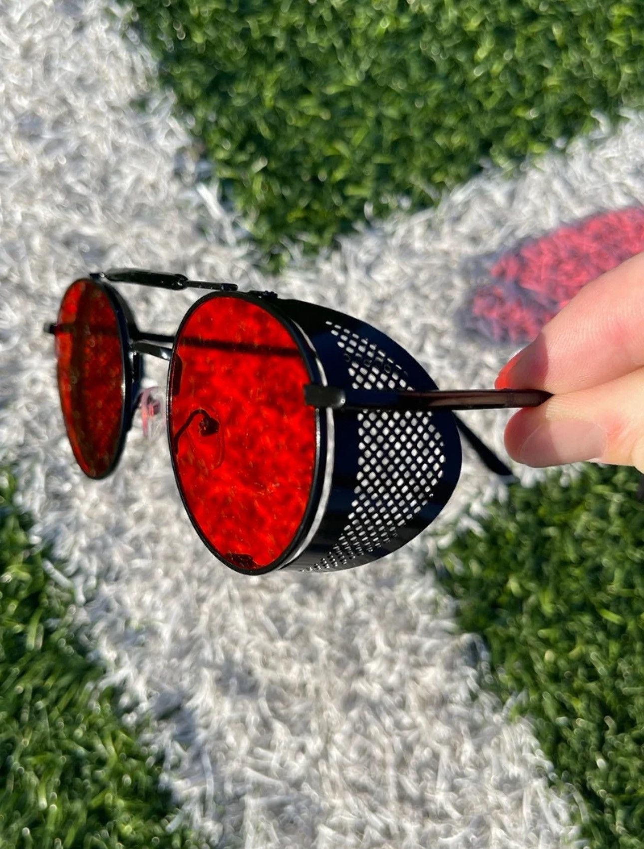 Vintage Vintage Red Lens Round Steampunk Sunglasses Size ONE SIZE - 4 Thumbnail