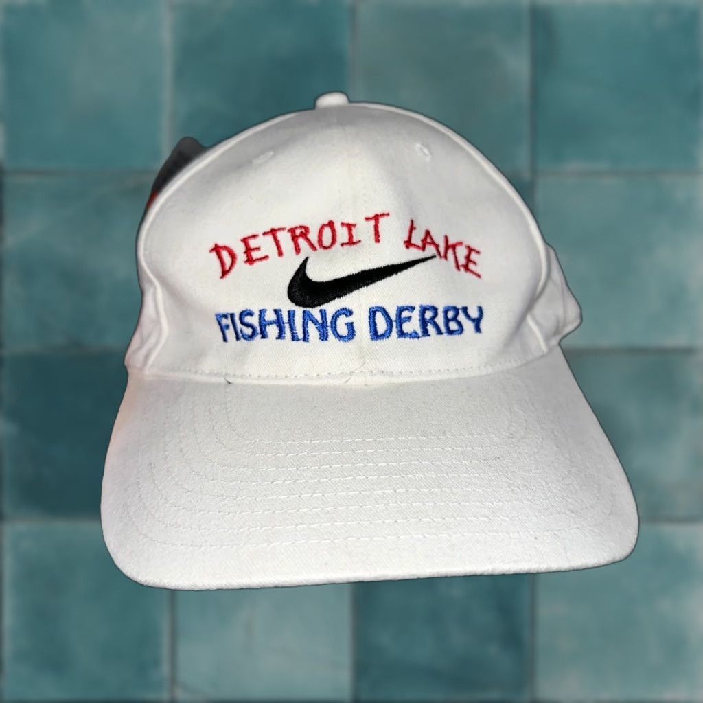 VINTAGE Nike Hat Detroit Lake Fishing Derby NWT White Snapback Cap USA
