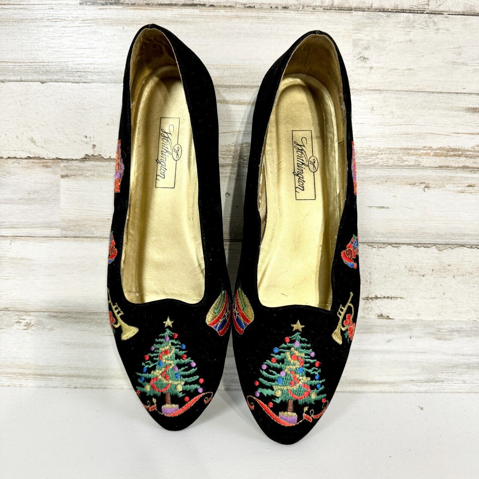 Worthington VTG Worthington Flats 6.5 Christmas Embroidered Black Velvet Size US 6.5 / IT 36.5 - 5 Thumbnail