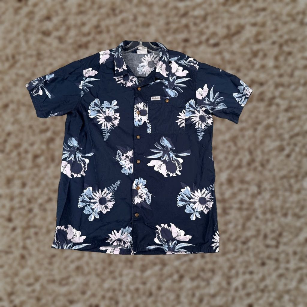 Sunflower Columbia Shirt Men Medium Blue Floral Sunflower Button Up 100% Cotton Pocket (Regular, Short Sleeve) Size US M / EU 48-50 / 2 - 1 Thumbnail