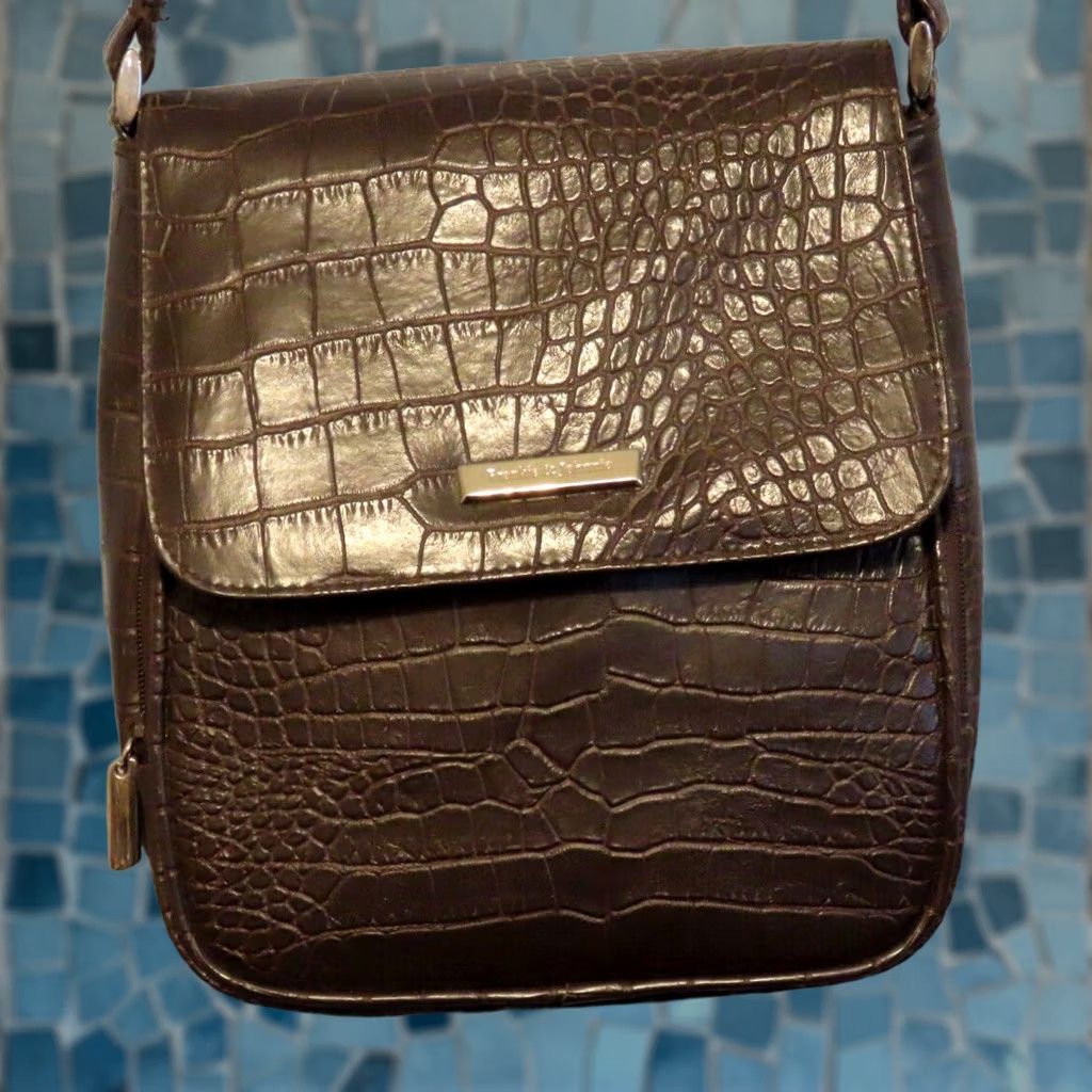 Vintage Frankie & Johnnie Crossbody Purse Brown Leather Shoulder Bag Women Medium 8x4x10 Faux Animal Skin Faux Leather Brown Black Lining Purse Size ONE SIZE - 1 Thumbnail
