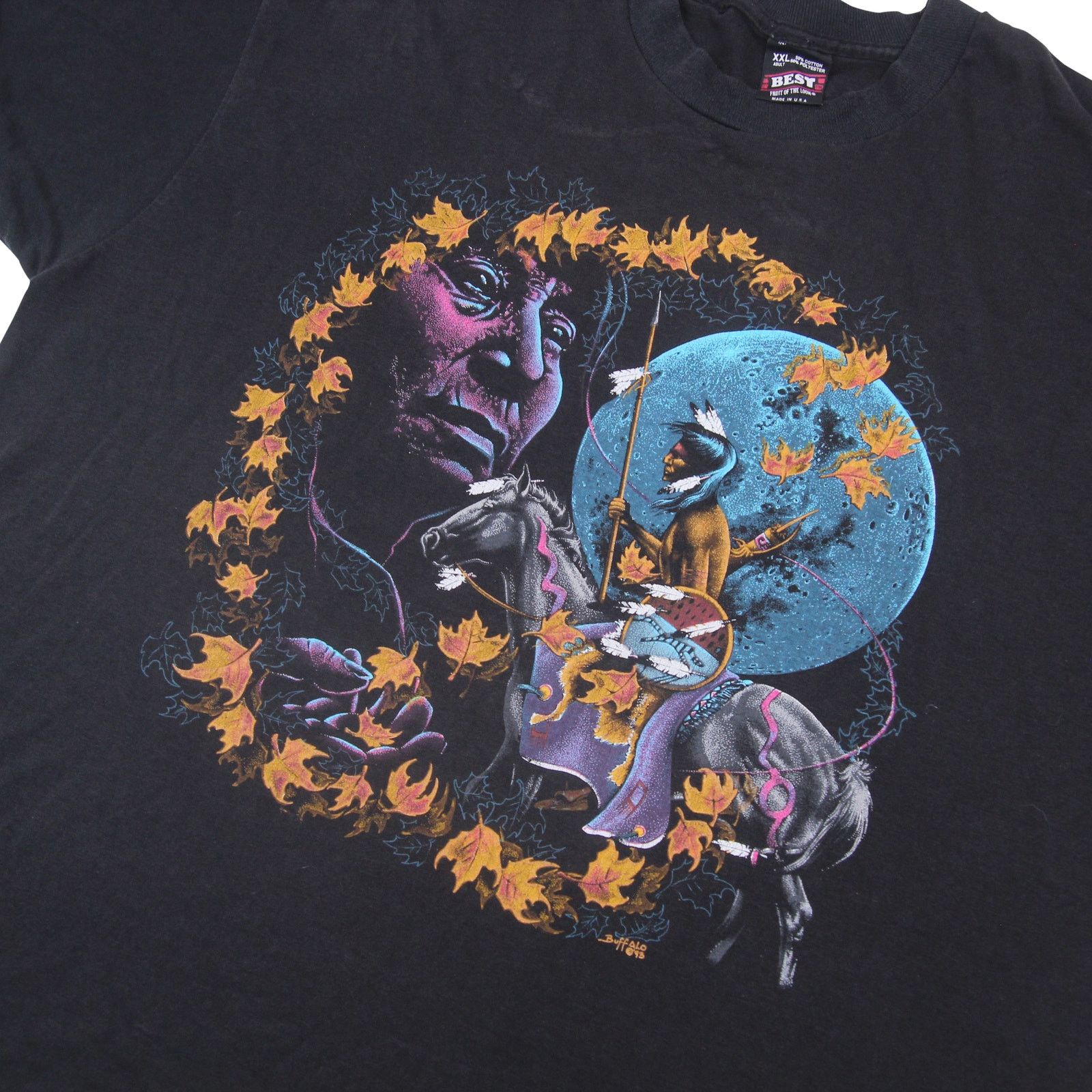 Fruit Of The Loom × Vintage Vintage 1993 Buffalo Native American Scene Graphic T Shirt Size US XXL / EU 58 / 5 - 2 Thumbnail