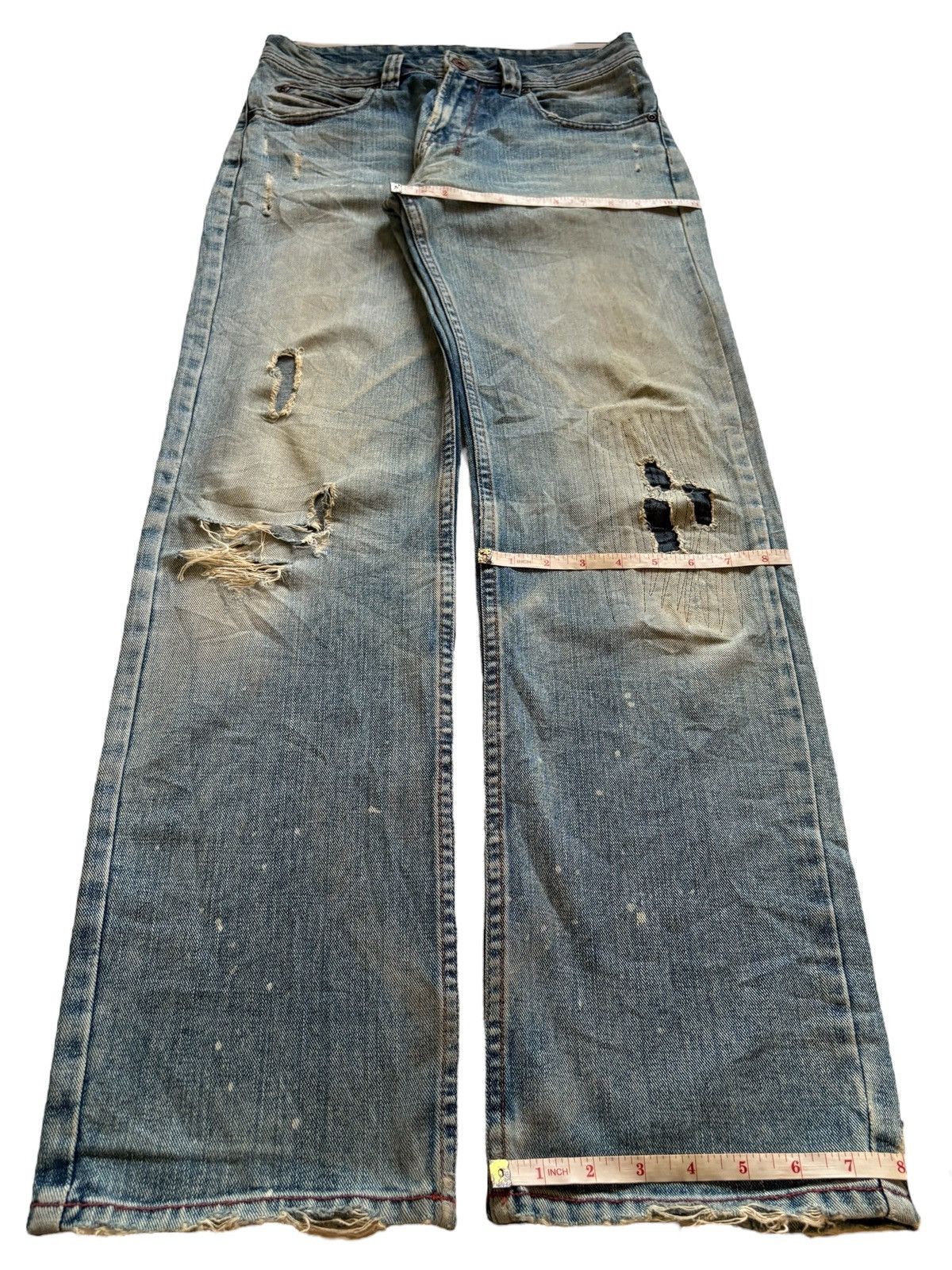 Japanese Brand × Kapital Vintage Nylaus Patches Mud Distressed Ripped Loose Jeans Size US 31 - 14 Thumbnail