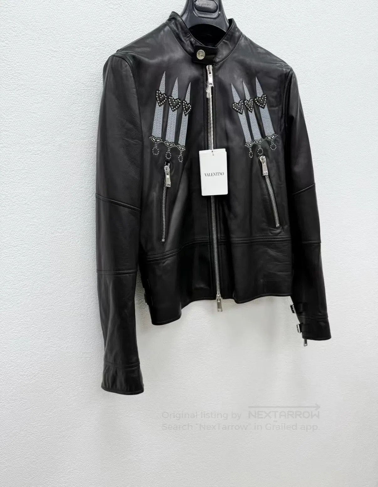 Valentino Black Leather Jacket with Embroidered Candle Designs. Size US M / EU 48-50 / 2 - 2 Thumbnail