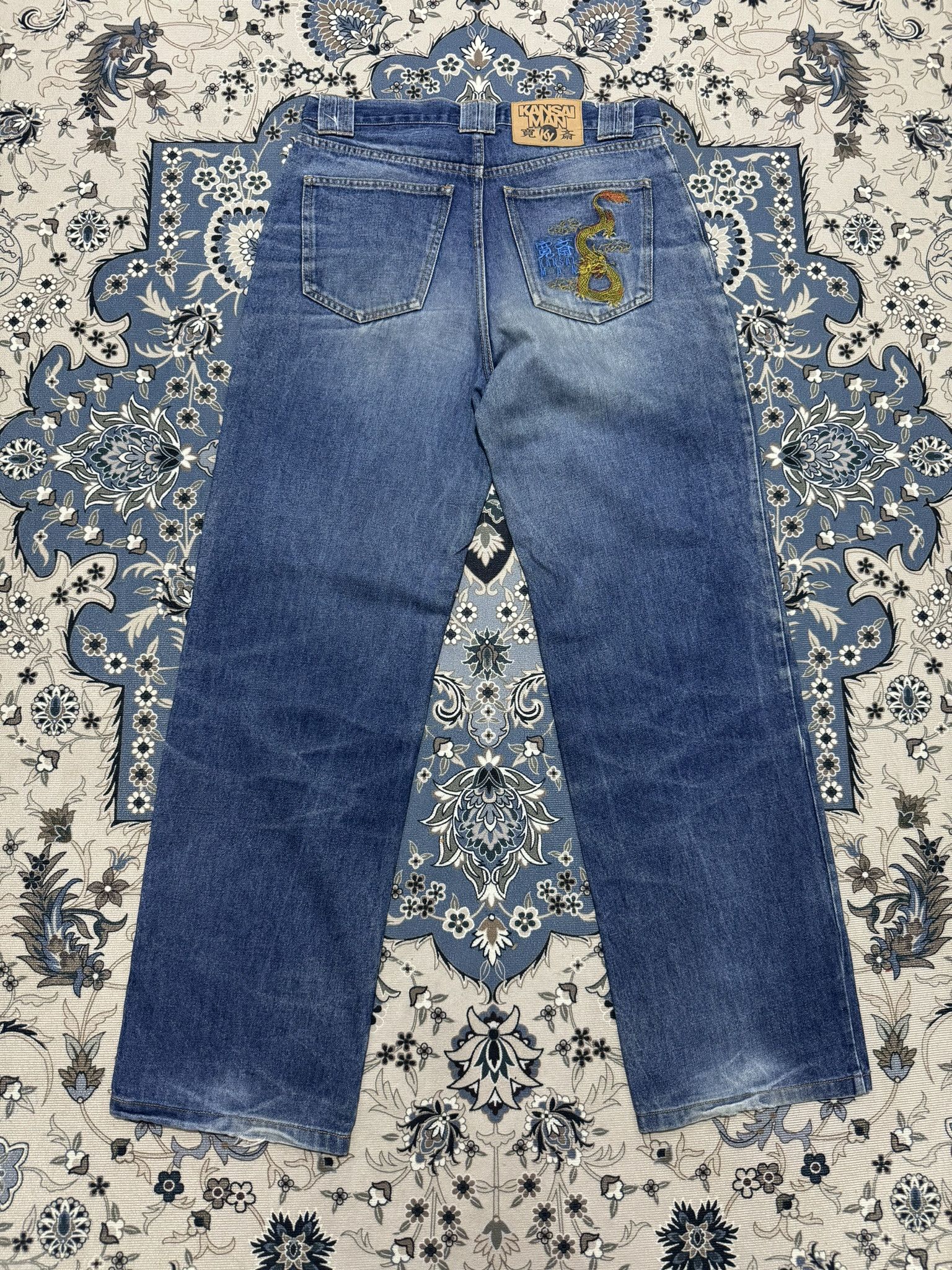 Japanese Brand × Kansai Yamamoto × Vintage Vintage Kansai Man By Kansai Yamamoto Dragon Embroider Jeans Size US 29 - 2 Thumbnail