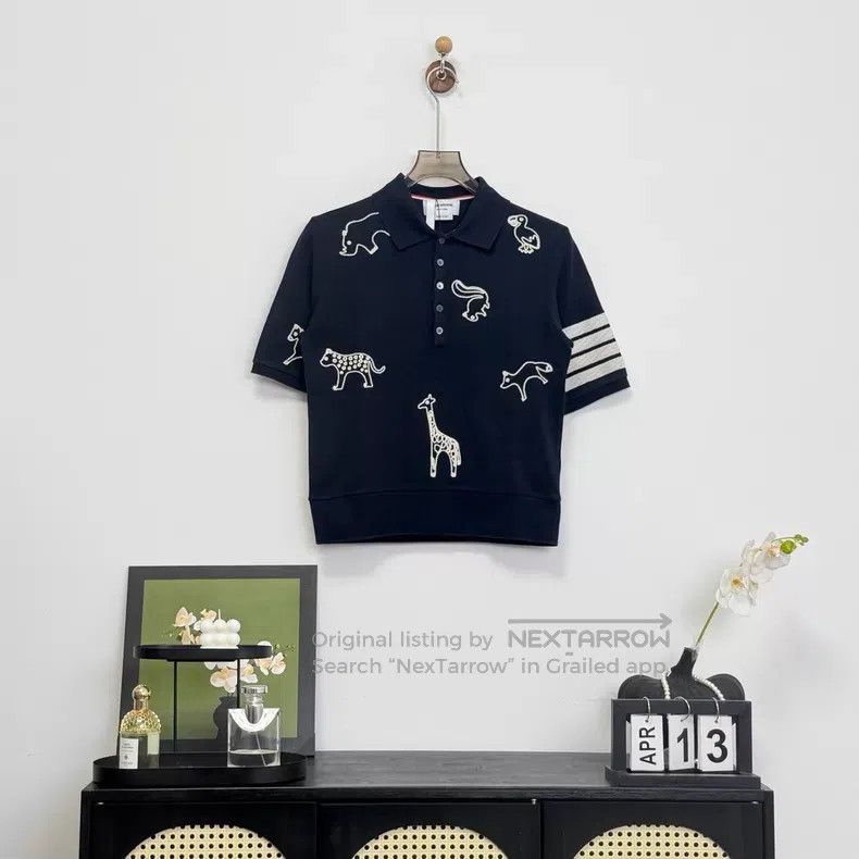 Thom Browne Thom Browne Navy Blue Striped Animal Embroidered Short Sle Size US XS / EU 42 / 0 - 1 Thumbnail