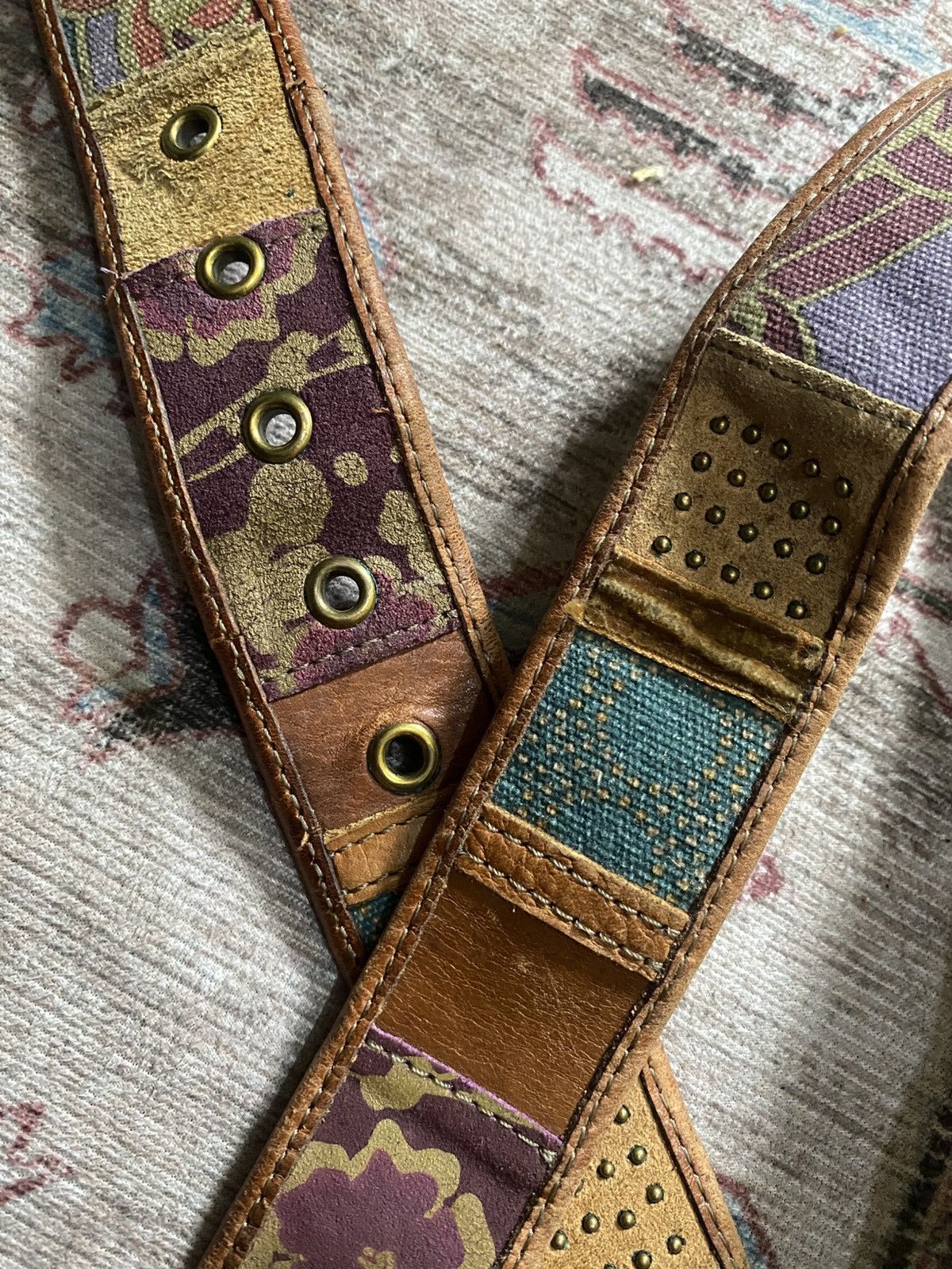 Vintage Fossil Patchwork Leather belt Size ONE SIZE - 3 Thumbnail