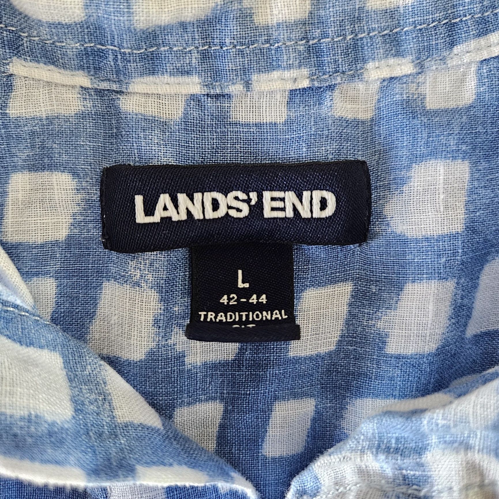 Lands' End VINTAGE Lands' End Mens Linen Button-Front Shirt Sz Large Blue White Short Sleeve Size US L / EU 52-54 / 3 - 5 Thumbnail