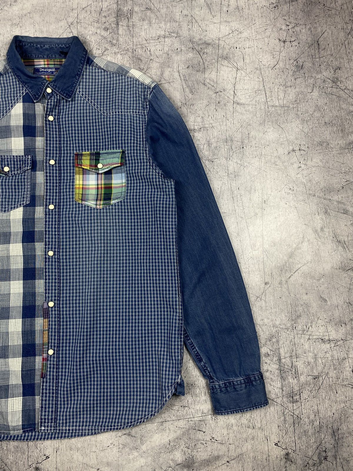 Desigual Desigual Patchwork Plaid Blue Western Button Up Shirt Size US M / EU 48-50 / 2 - 4 Thumbnail