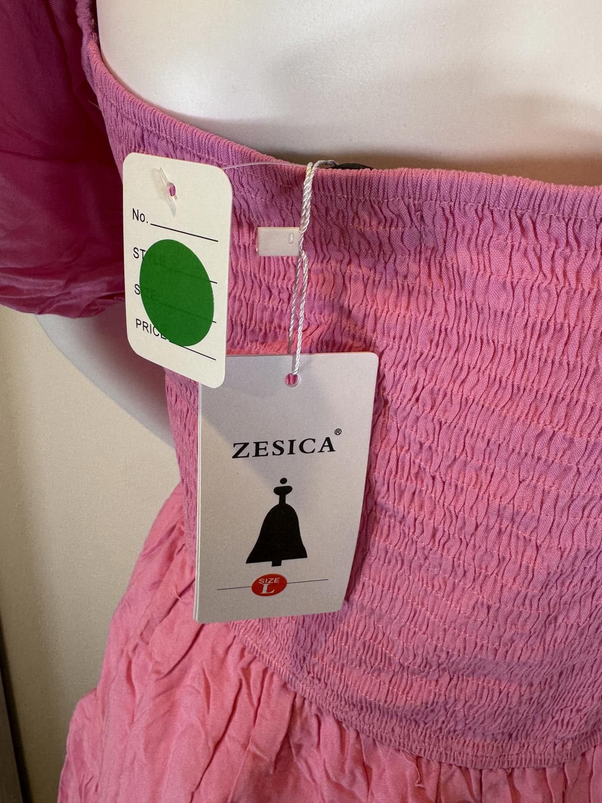 Designer Zesica Pink Puff Sleeve Dress Size L / US 10 / IT 46 - 3 Thumbnail
