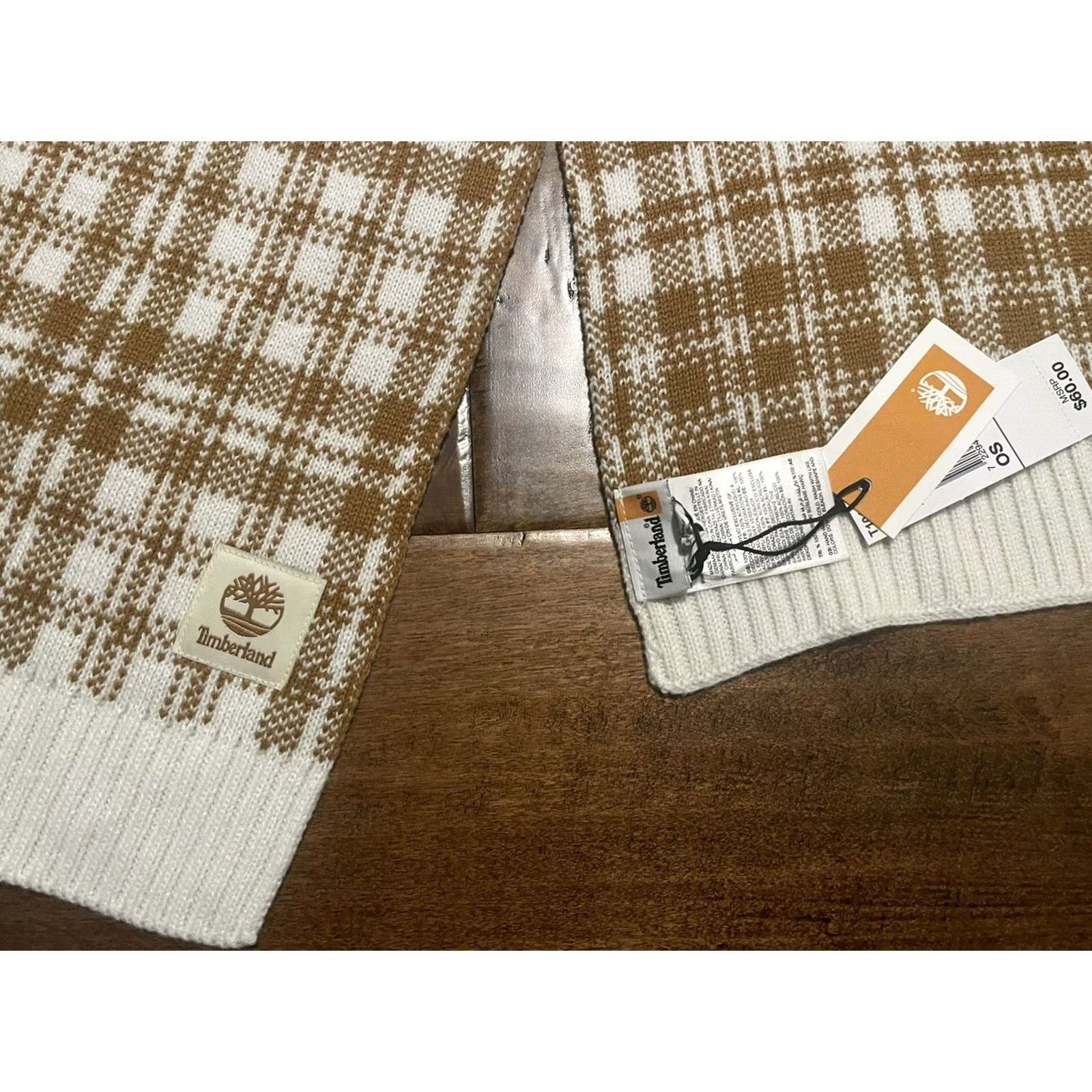 Timberland Timberland Scarf Plaid Acrylic Winter Tan Beige White Unisex One Size Size ONE SIZE - 2 Thumbnail