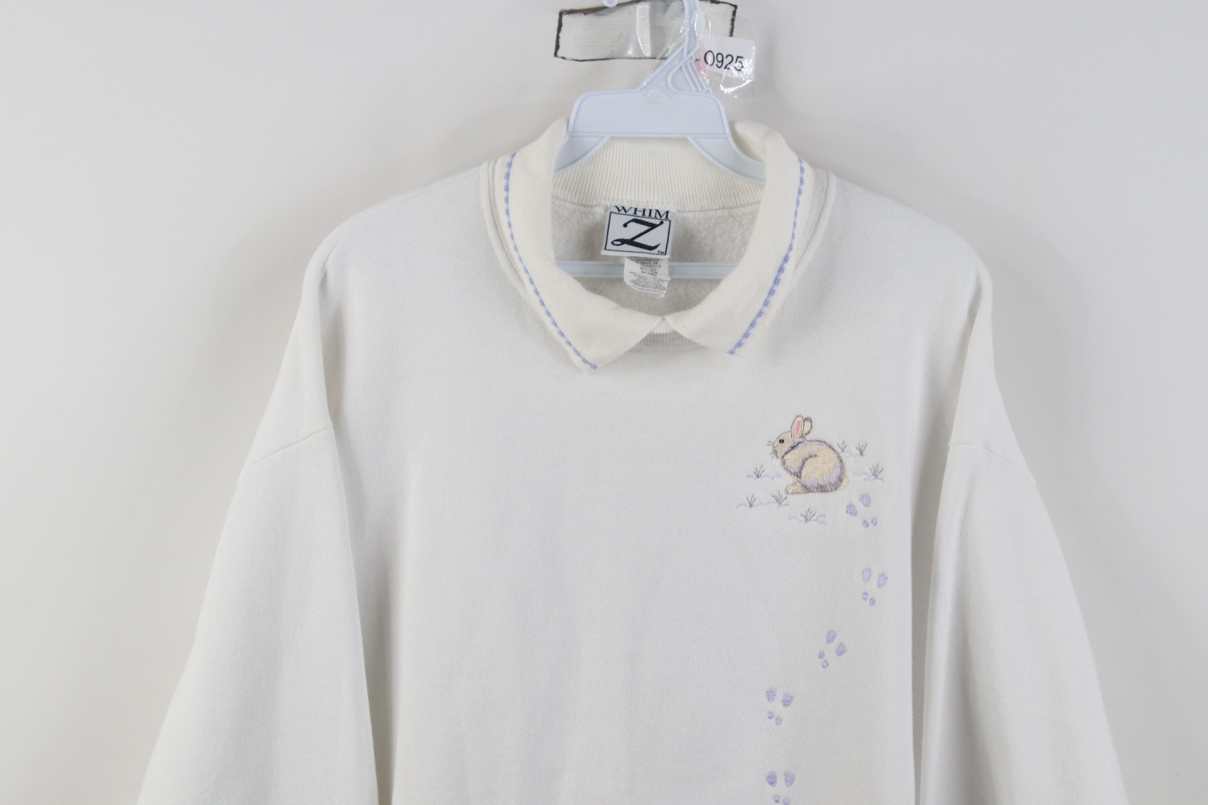 Vintage Vintage 90s Streetwear Bunny Rabbit Collared Sweatshirt Size L / US 10 / IT 46 - 2 Thumbnail