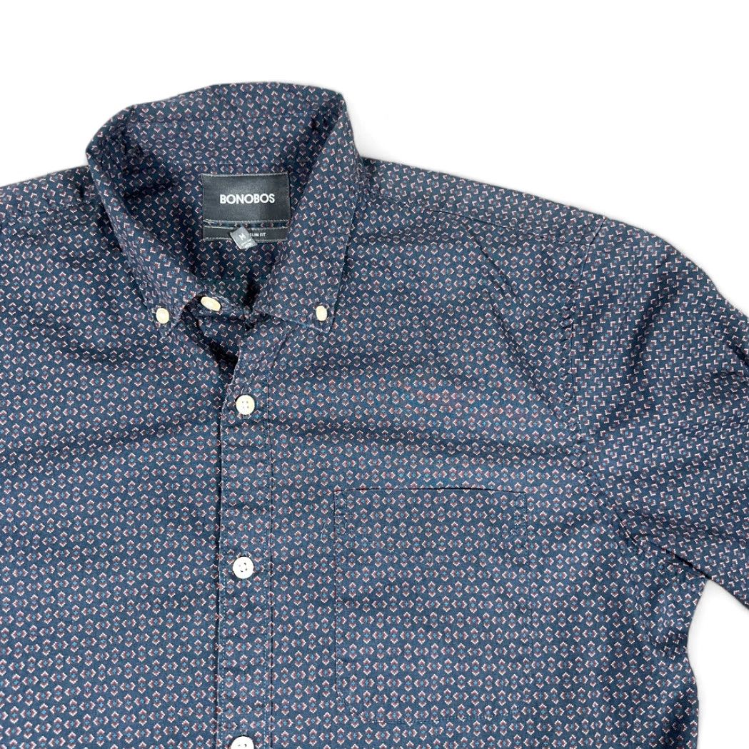 Bonobos Bonobos Shirt Adult MEDIUM Blue Tailored Slim Fit Geometric Print Button Down Size US M / EU 48-50 / 2 - 3 Thumbnail