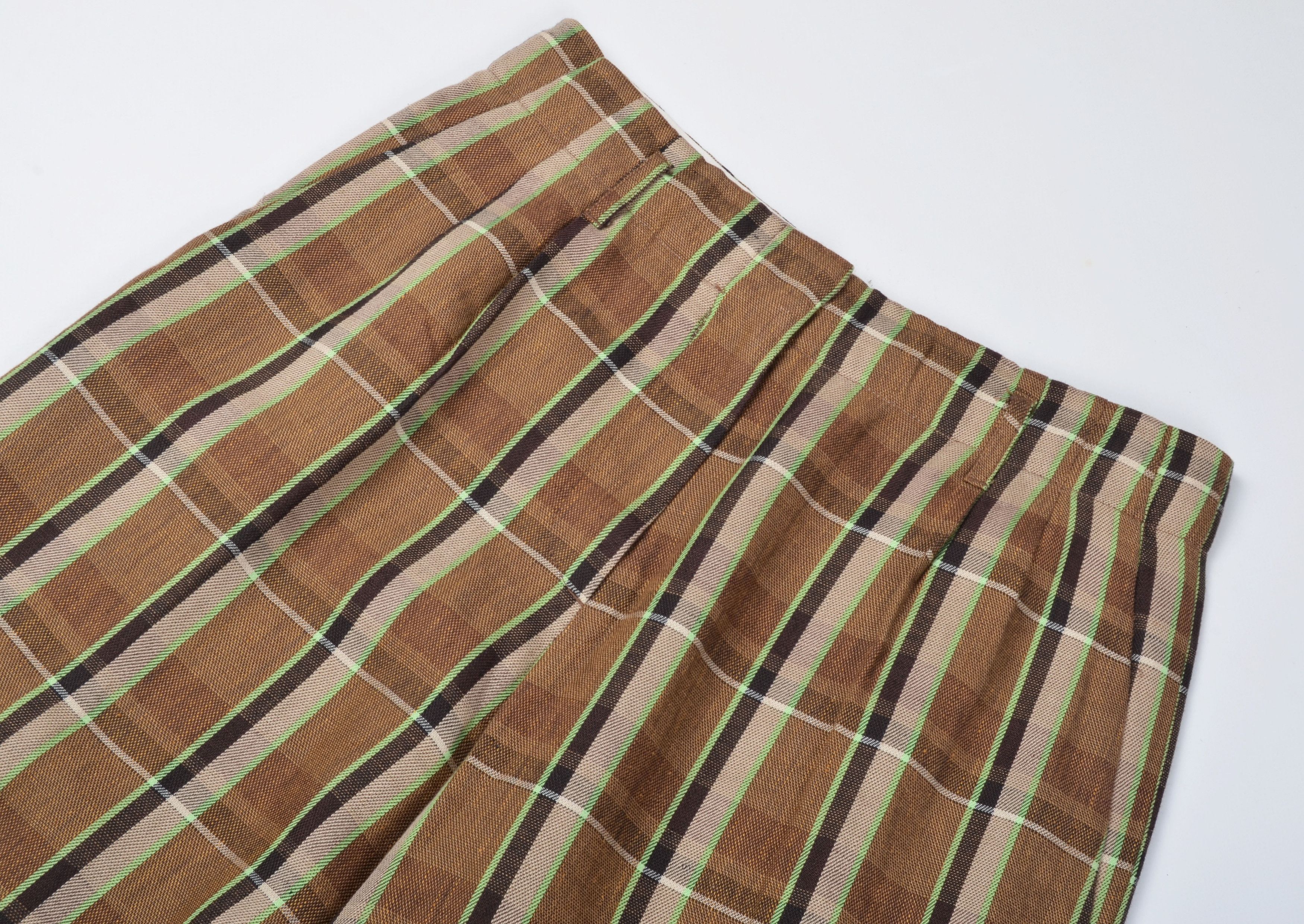 Designer Tela Linen Blend Plaid Wide Leg Trousers Pants Size 28" / US 6 / IT 42 - 5 Thumbnail