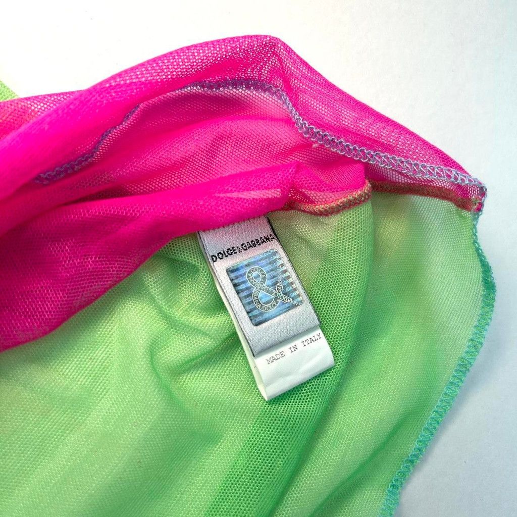 Dolce & Gabbana y2k D&G pink and green mesh color block short sleeve top Size M / US 6-8 / IT 42-44 - 5 Thumbnail