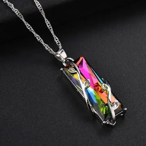VIBE Chrome Rainbow Stone Necklace Modern Chain Goth Ivy Leaf Size ONE SIZE - 3 Thumbnail