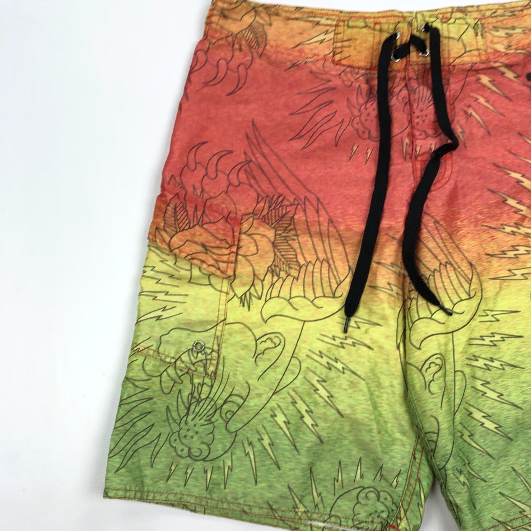 Ed Hardy Ed Hardy Board Shorts Mens S Ombre Tattoo Art Graphic Print Quick Dry Beach Swim Trunks Red Yellow Size US 29 - 3 Thumbnail
