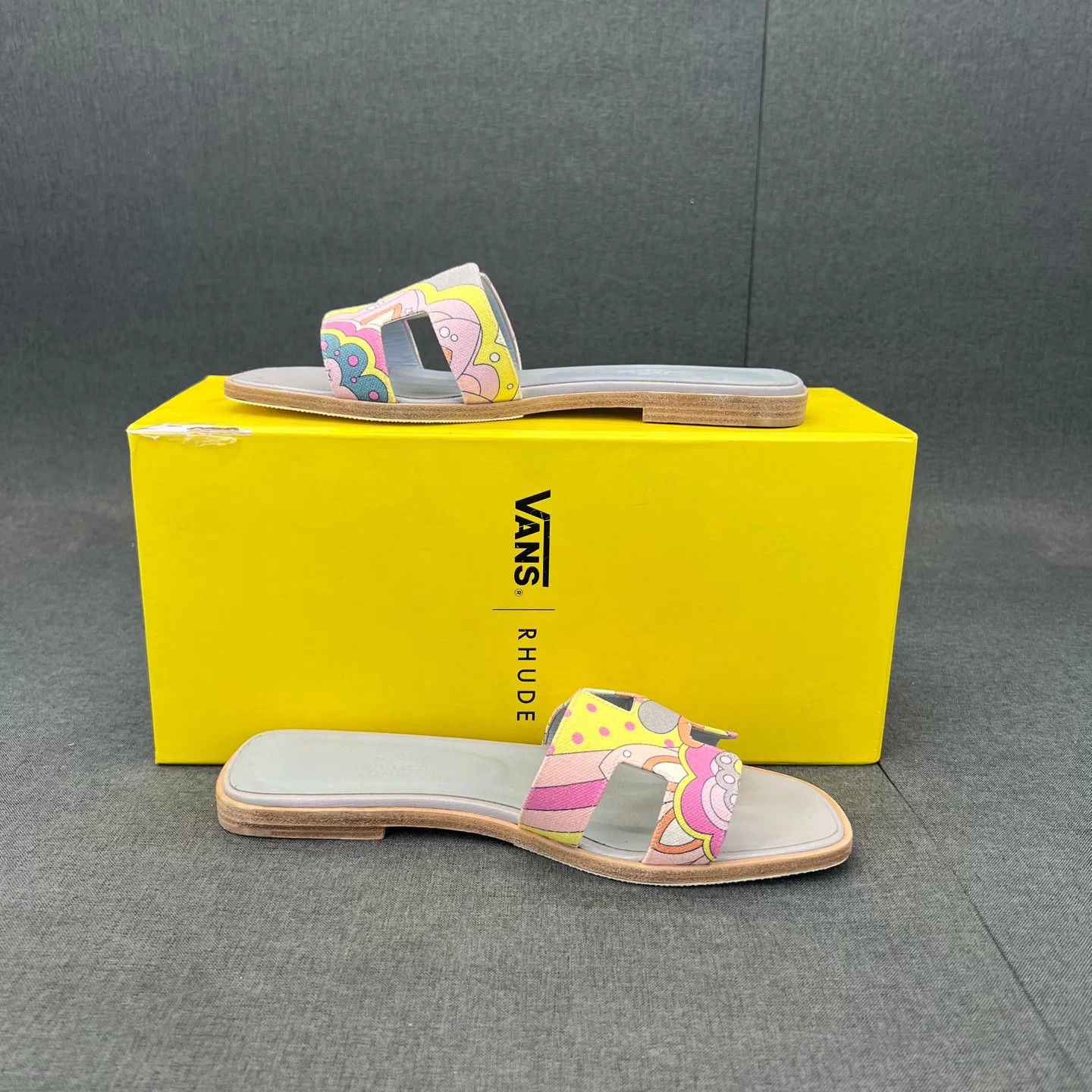 Hermes Hermès SS H Slipper Blue Pink 38 Tried On Box Size US 7.5 / IT 37.5 - 3 Thumbnail
